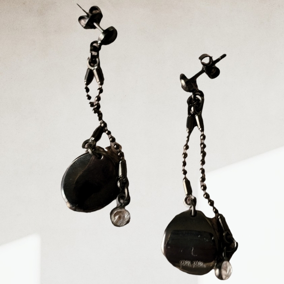 FOLLI FOLLIE| BLACK ENAMEL DANGLE EARRINGS W/ RHINESTONE DROPS - Picture 6 of 11